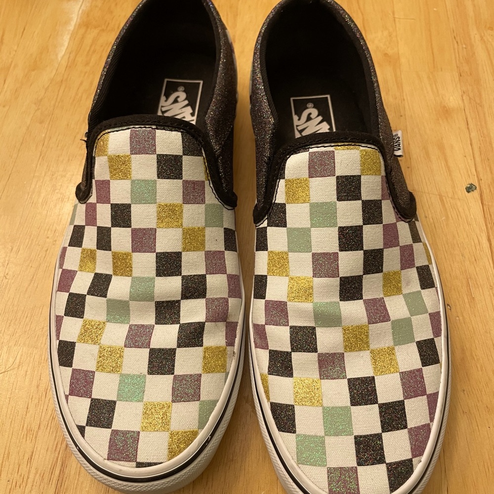 Women’s Glitter Checker Vans